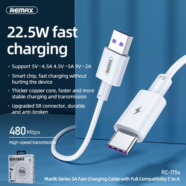 Remax RC-175a TPE 22.5W Type C Strong Fast USB Charge Data Cable-1